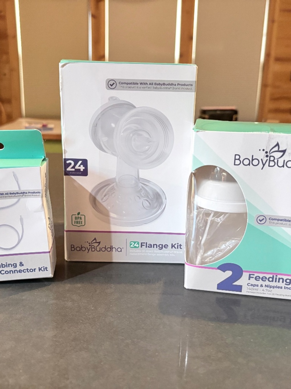 NWT Baby Buddha Flange Kit + Tubing Connector Kit & Bottles